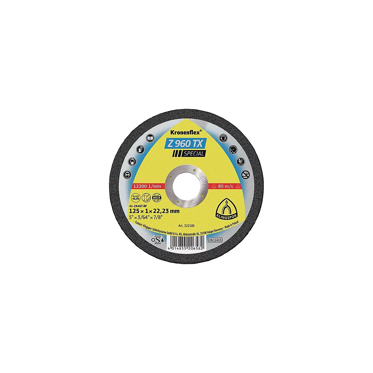 Trennscheibe Z 960 TX D115x1mm ger.INOX Bohr.22,23mm KLINGSPOR, 25 Stück