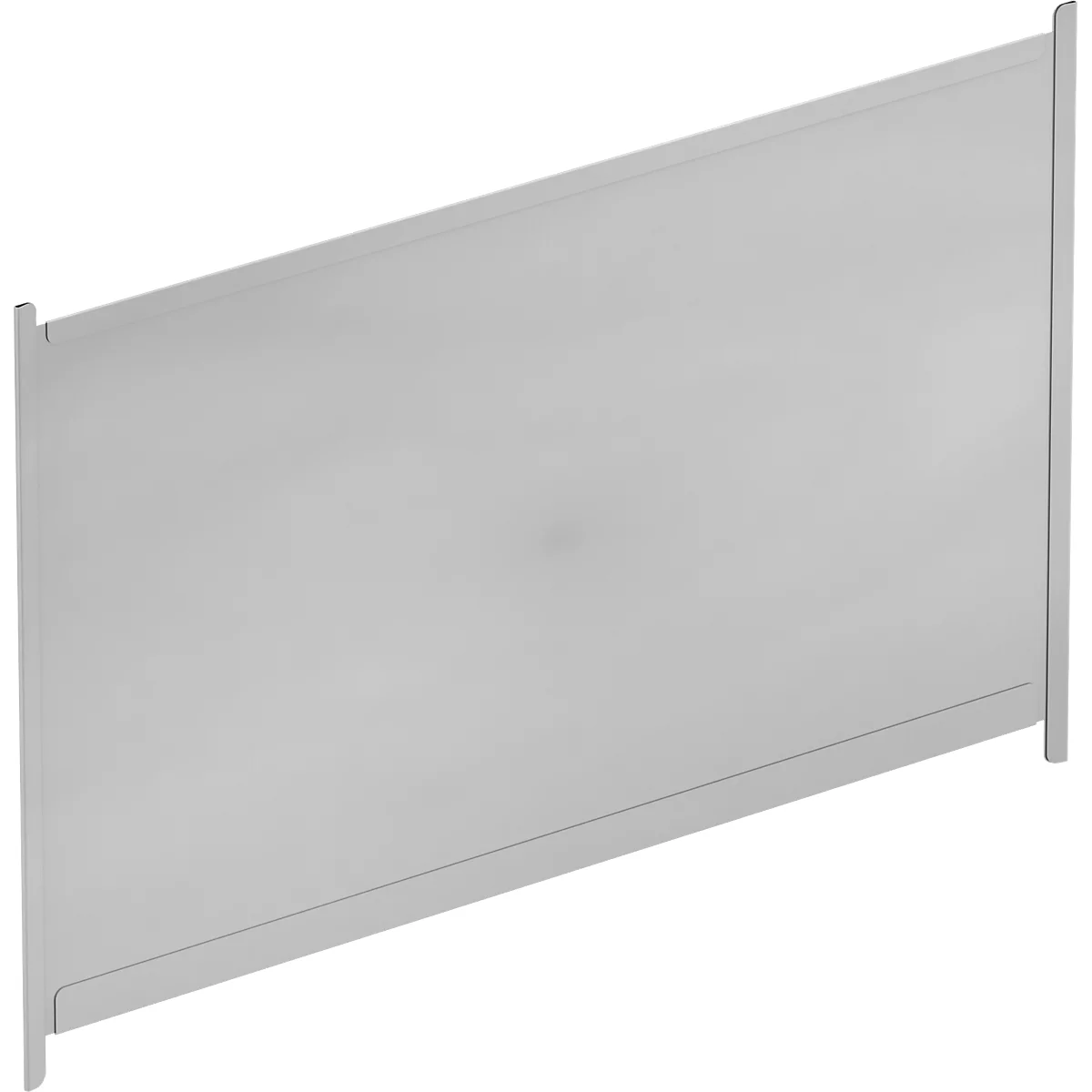 Graue, rechteckige Tafel, die schräg steht. Sie ist an beiden Enden mit einem schmalen Rahmen versehen.