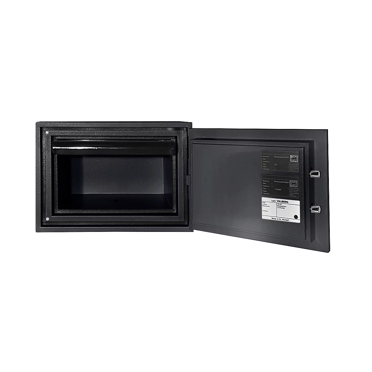 Tresor FRS 32, Feuerwiderstand LFS 60P nach EN 15659, Sicherheitsstufe S 2, Elektronikschloss, 1 ausziehbarer Fachboden, B 445 x T 425 x H 315 mm, graphitgrau RAL 7024