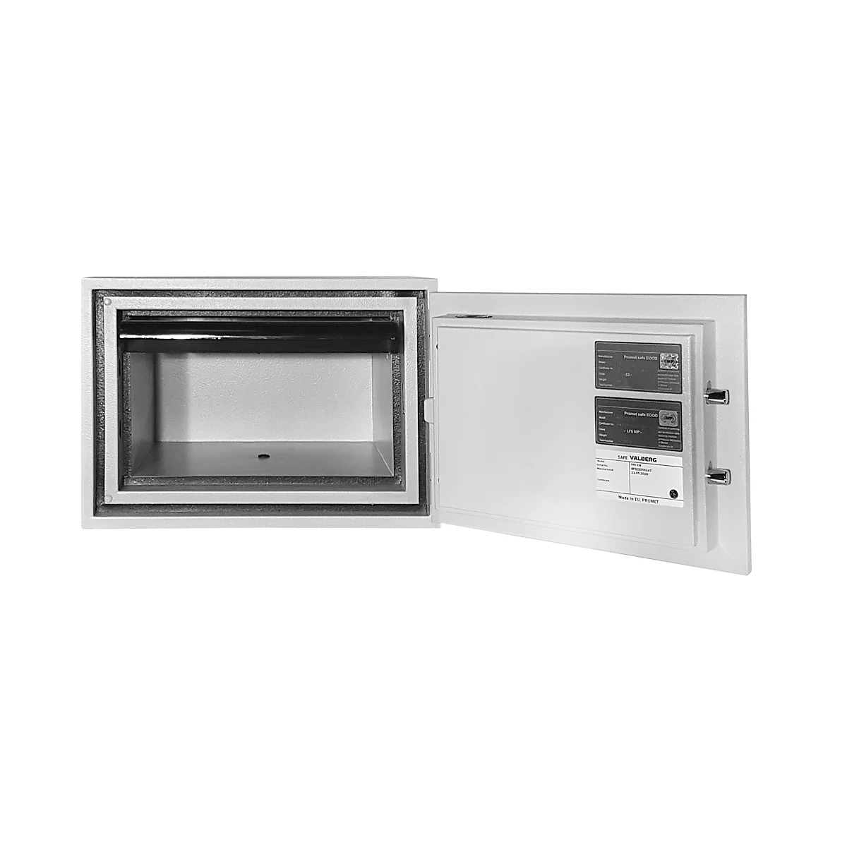 Tresor FRS 32, Feuerwiderstand LFS 60P nach EN 15659, Sicherheitsstufe S 2, Elektronikschloss &amp; Schlüsselverriegelung, 1 Ausziehboden, B 445 x T 425 x H 315 mm, Lichtgrau RAL 7035
