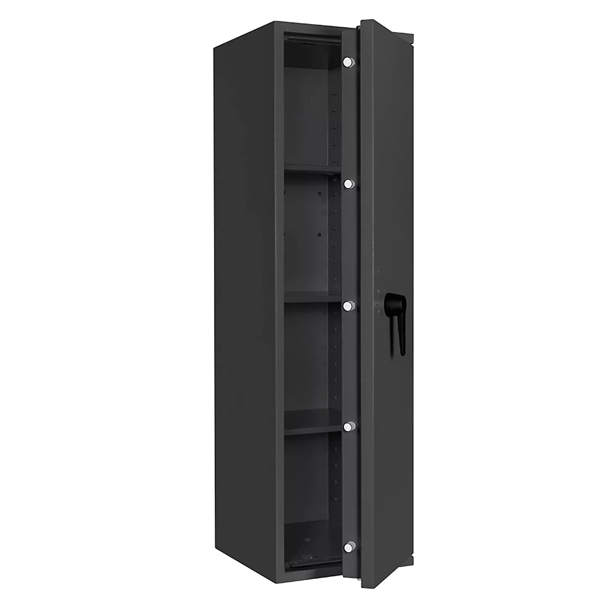 Tresor Lyra 12, Klasse 0 nach EN 1143-1, 125 l, Türanschlag rechts, Doppelbartschloss, 3 Fachböden, B 400 x T 420 x H 1400 mm, graphitgrau RAL 7024