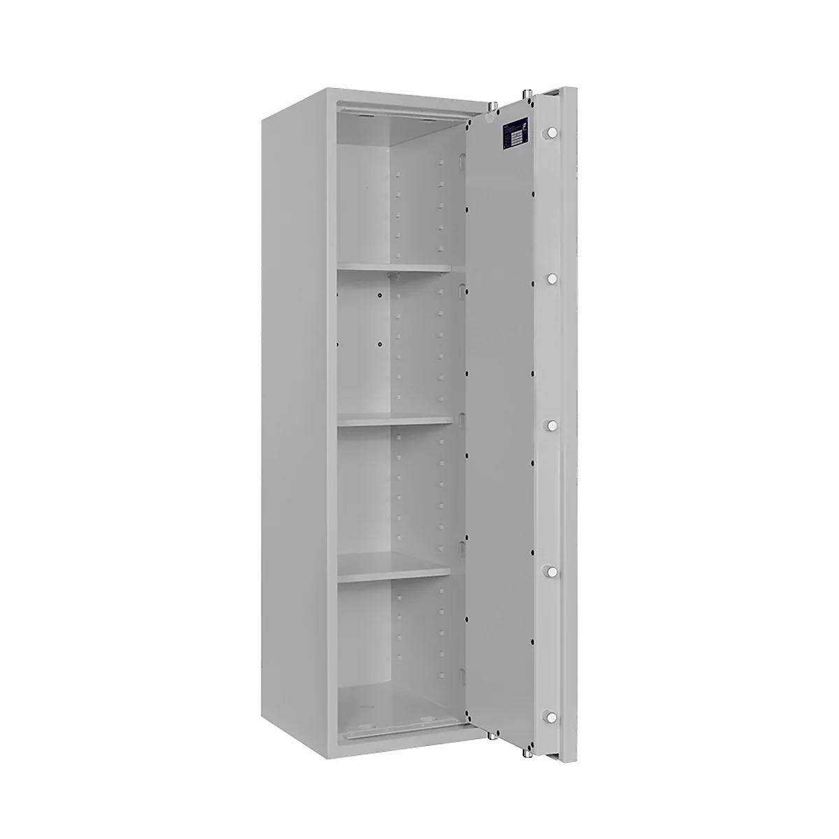 Tresor Lyra 12, Klasse 0 nach EN 1143-1, 125 l, Türanschlag rechts, Doppelbartschloss, 3 Fachböden, B 400 x T 420 x H 1400 mm, lichtgrau RAL 7035