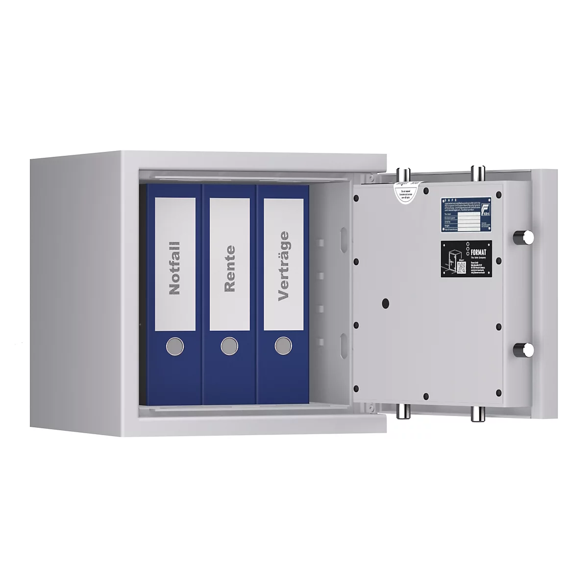 Tresor Lyra 2, Widerstandsgrad I nach EN 1143-1, Volumen 31 l, Türanschlag rechts, Doppelbartschloss mit 2 Schlüsseln, 1 Fachboden, inkl. Verankerungsmaterial, B 400 x T 420 x H 405 mm, lichtgrau RAL 7035