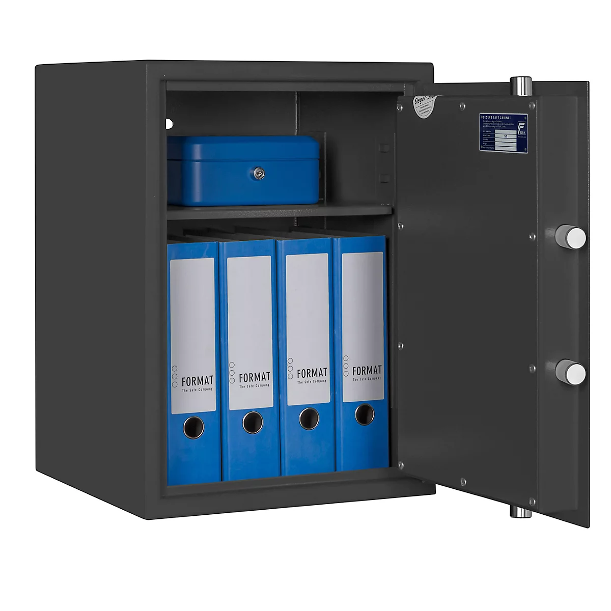Tresor MT 3, Sicherheitsstufe S 1 nach EN 14450, 63 l/5 Ordner, Doppelbartschloss mit 2 Schlüsseln, 1 Fachboden, B 405 x T 385 x H 550 mm, graphitgrau 