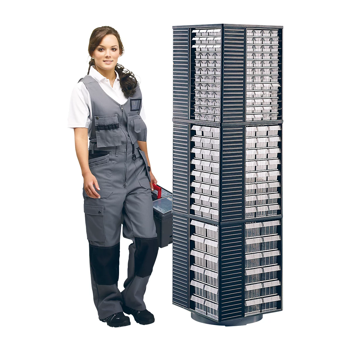 TRESTON Drehständer 12-550, für Aufnahme von 12 Kleinteilemagazinen Serie 550, bis 400 kg, bestehend aus Drehsockel & Zwischenböden, ohne Magazine