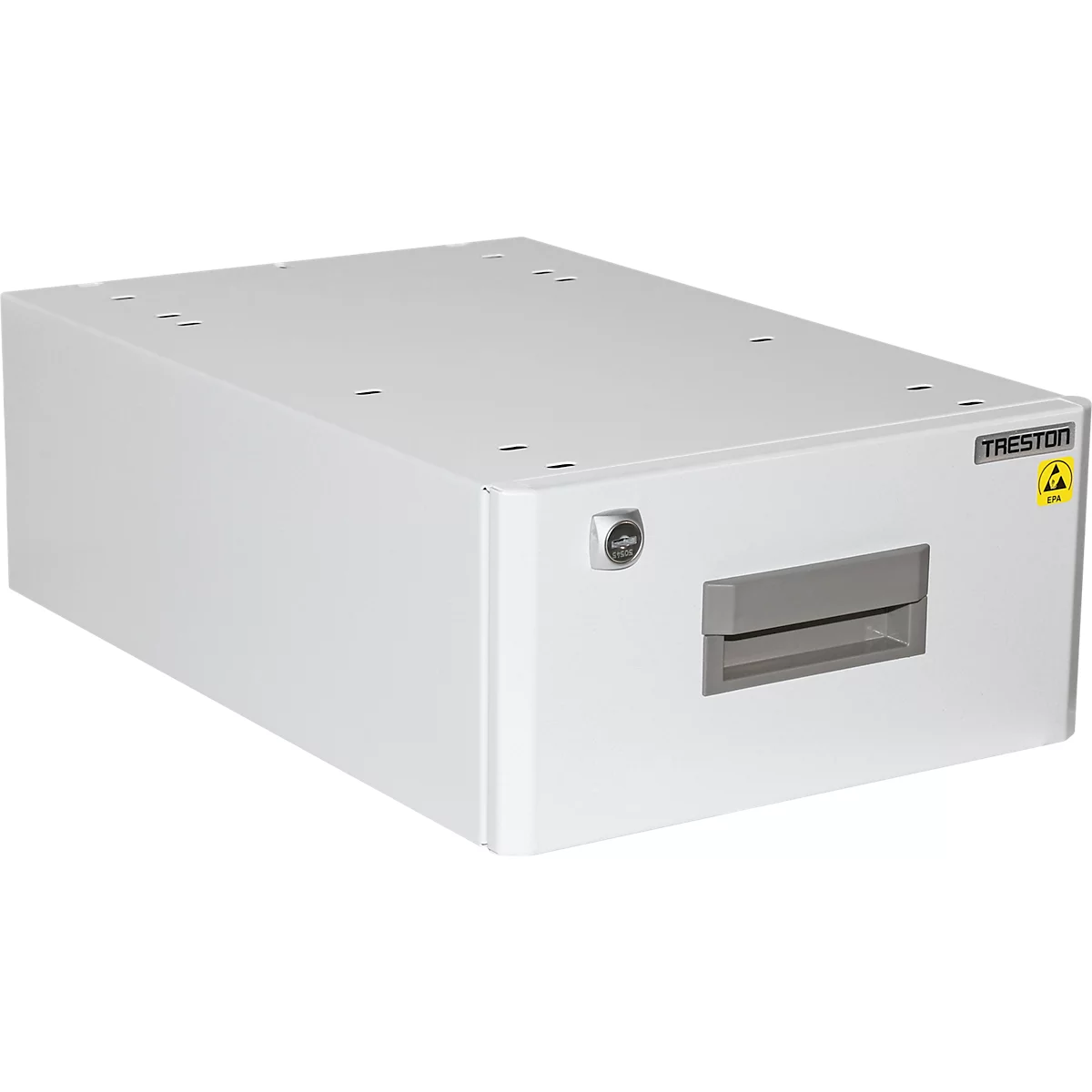 Treston ESD-ladeblok 30/15, 1 lade, 80% uittrekbaar, 10 kg draagvermogen, gepoedercoat, lichtgrijs RAL 7035