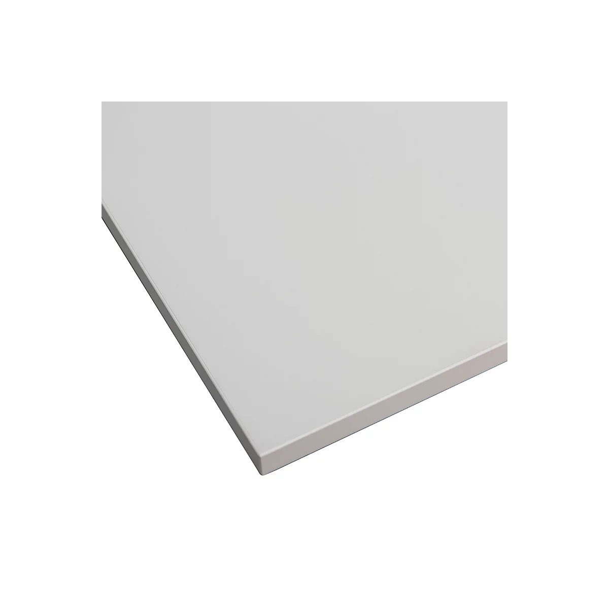 Close-up of a white table top, perspective from top left to bottom right.