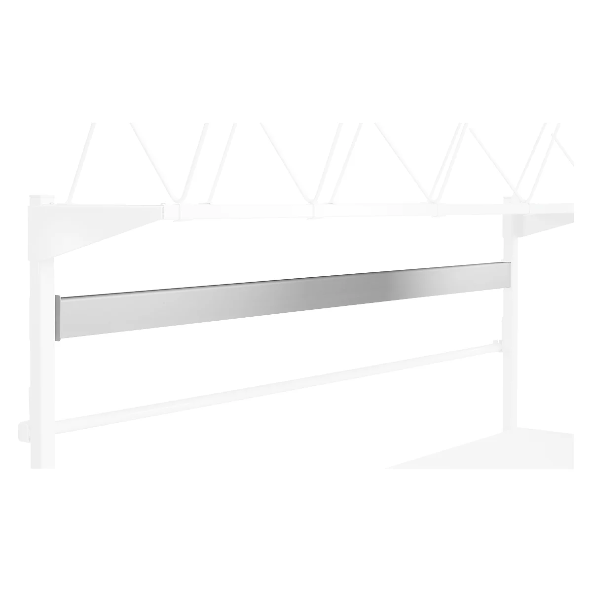 Metallstange mit glatter Oberfläche, befestigt an einem weißen Gestell.