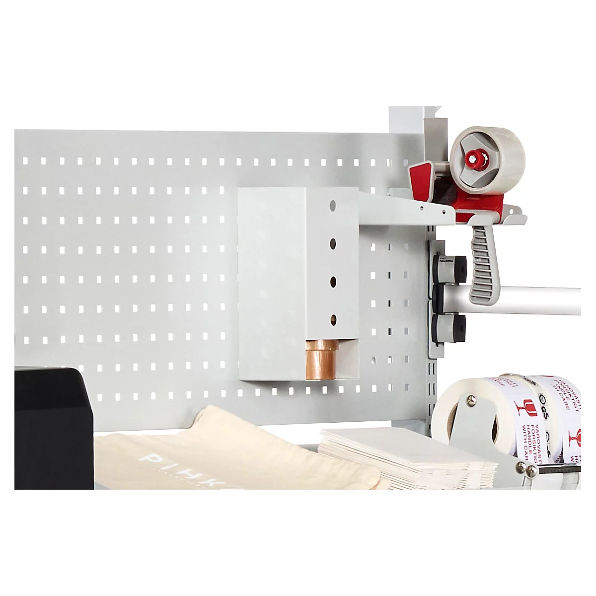 Treston QuatreX Klebebandrollen-Aufbewahrungsbox, ESD-leitfähig, B 122 x T 110 x H 254 mm, lichtgrau RAL 7035