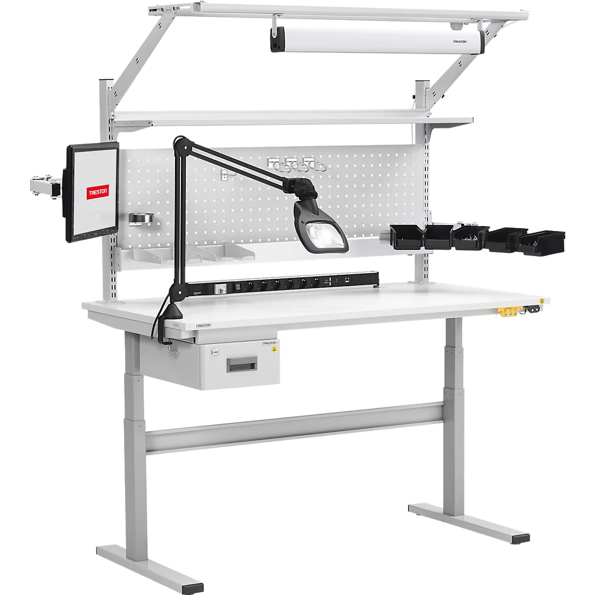 Treston TED Arbeitstisch M1350, B 1500 x T 800 mm, elektrisch höhenverstellbar, T-Fuss, lichtgrau RAL 7035