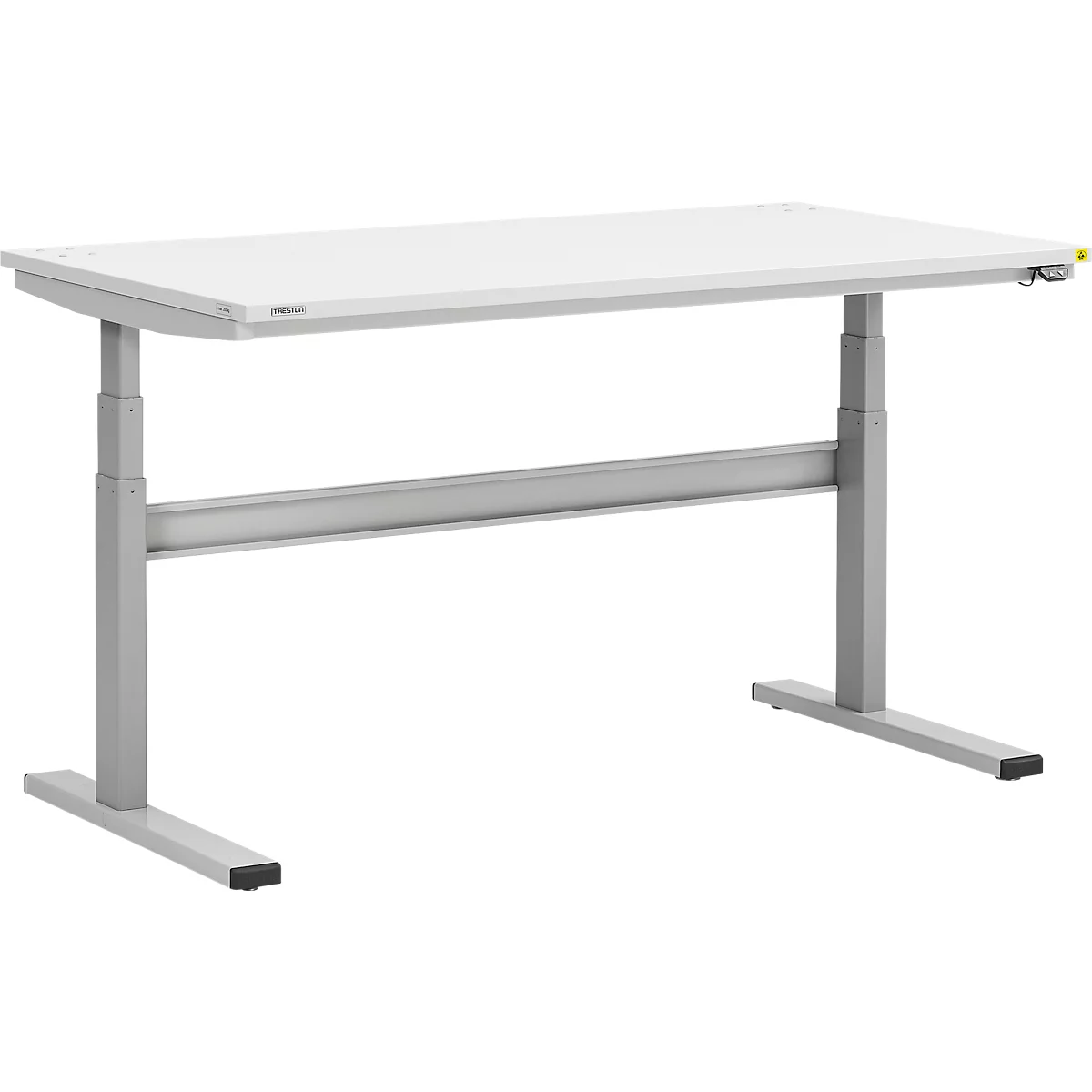 Treston TED werktafel M1350 ESD, B 1500 x D 800 mm, elektrisch in hoogte verstelbaar, T-voet, lichtgrijs RAL 7035