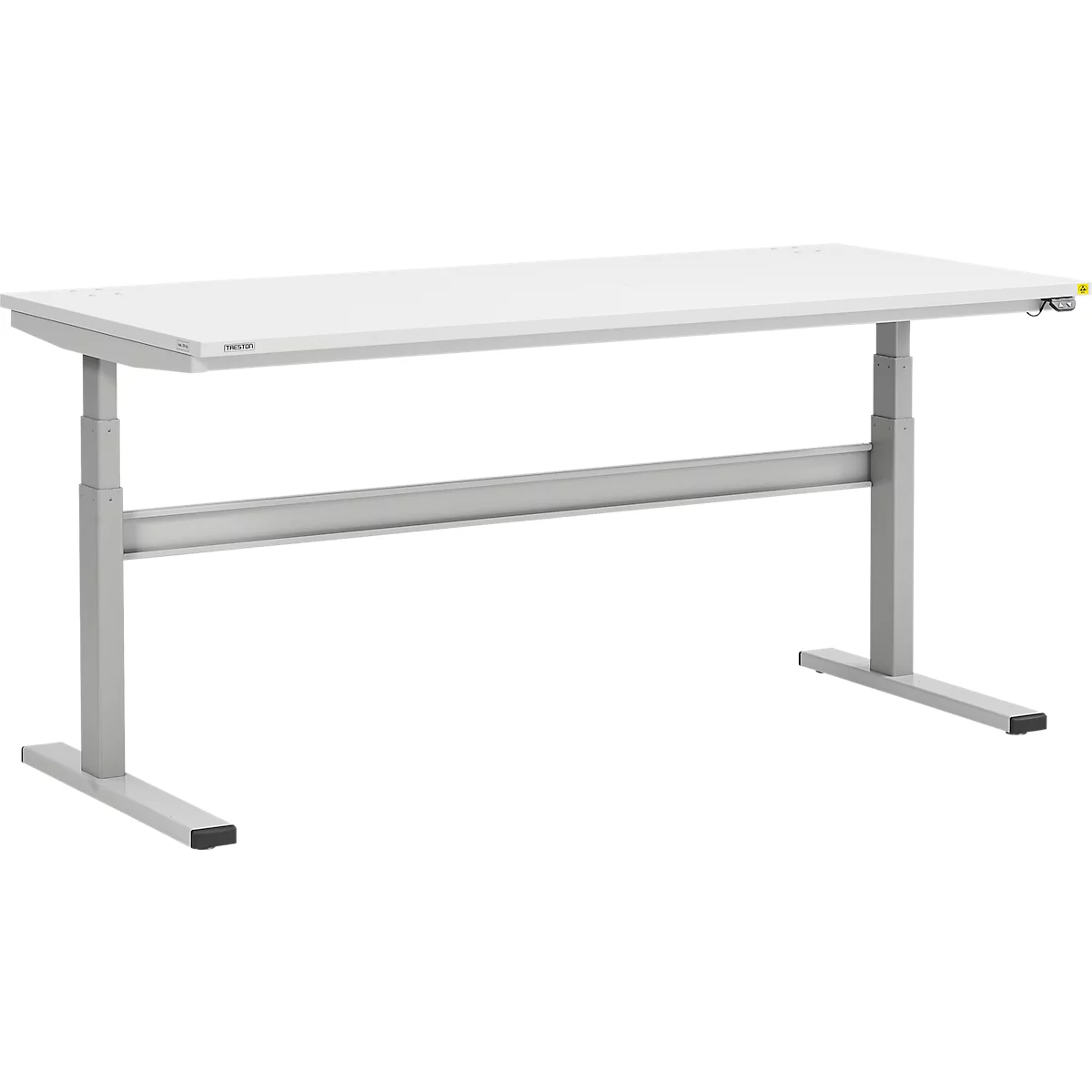 Treston TED werktafel M1500 ESD, B 1800 x D 800 mm, elektrisch in hoogte verstelbaar, T-voet, lichtgrijs RAL 7035