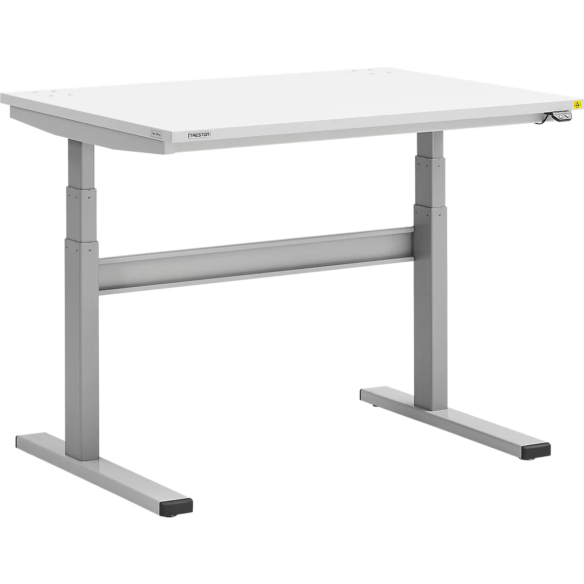Treston TED werktafel M900 ESD, B 1100 x D 800 mm, elektrisch in hoogte verstelbaar, T-voet, lichtgrijs RAL 7035