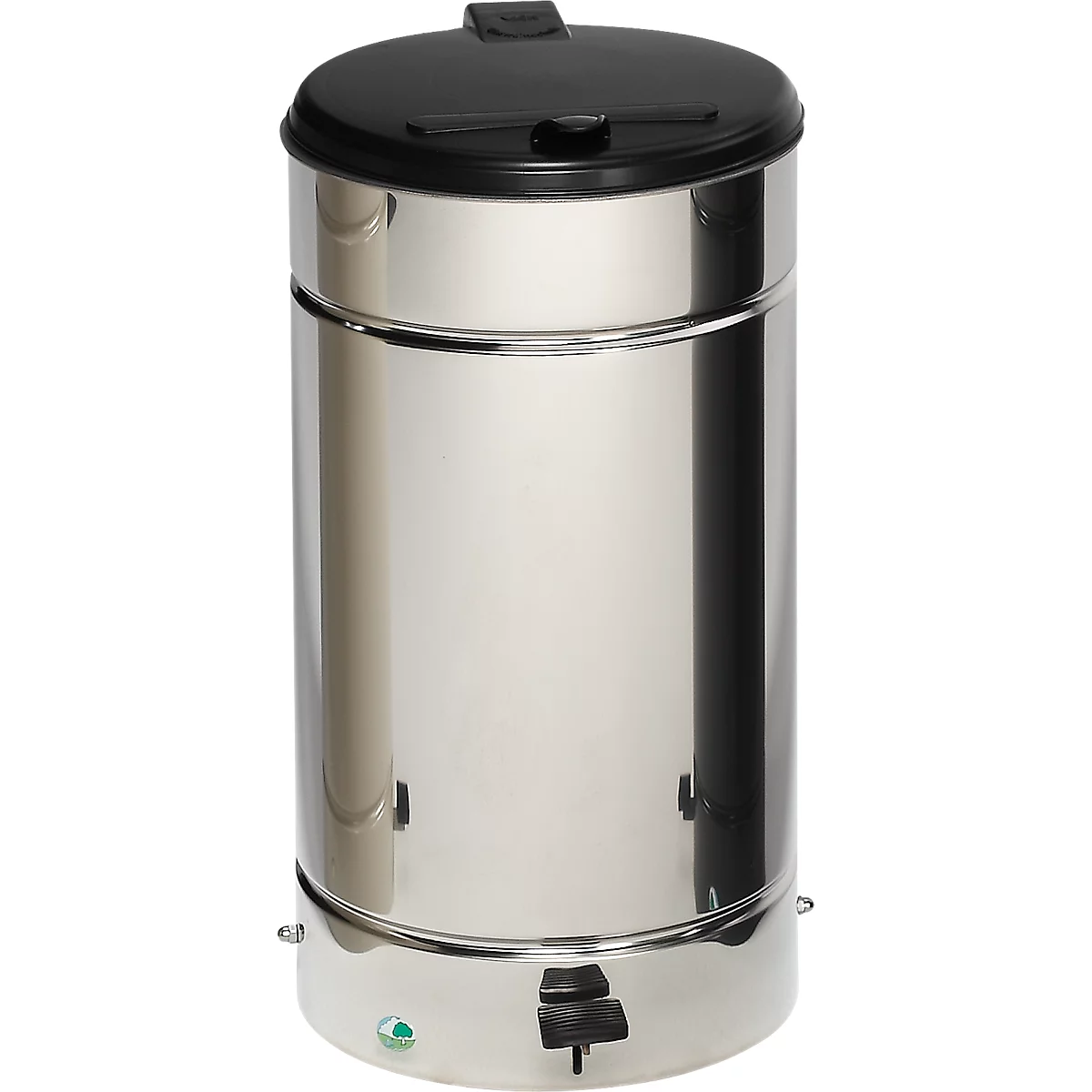 Tret Mülleimer Euro Pedal, für den Innenbereich, Volumen 60 l, mit Griff & Deckel, Ø 350 x H 700 mm, Edelstahl & Kunststoff, edelstahlfarben