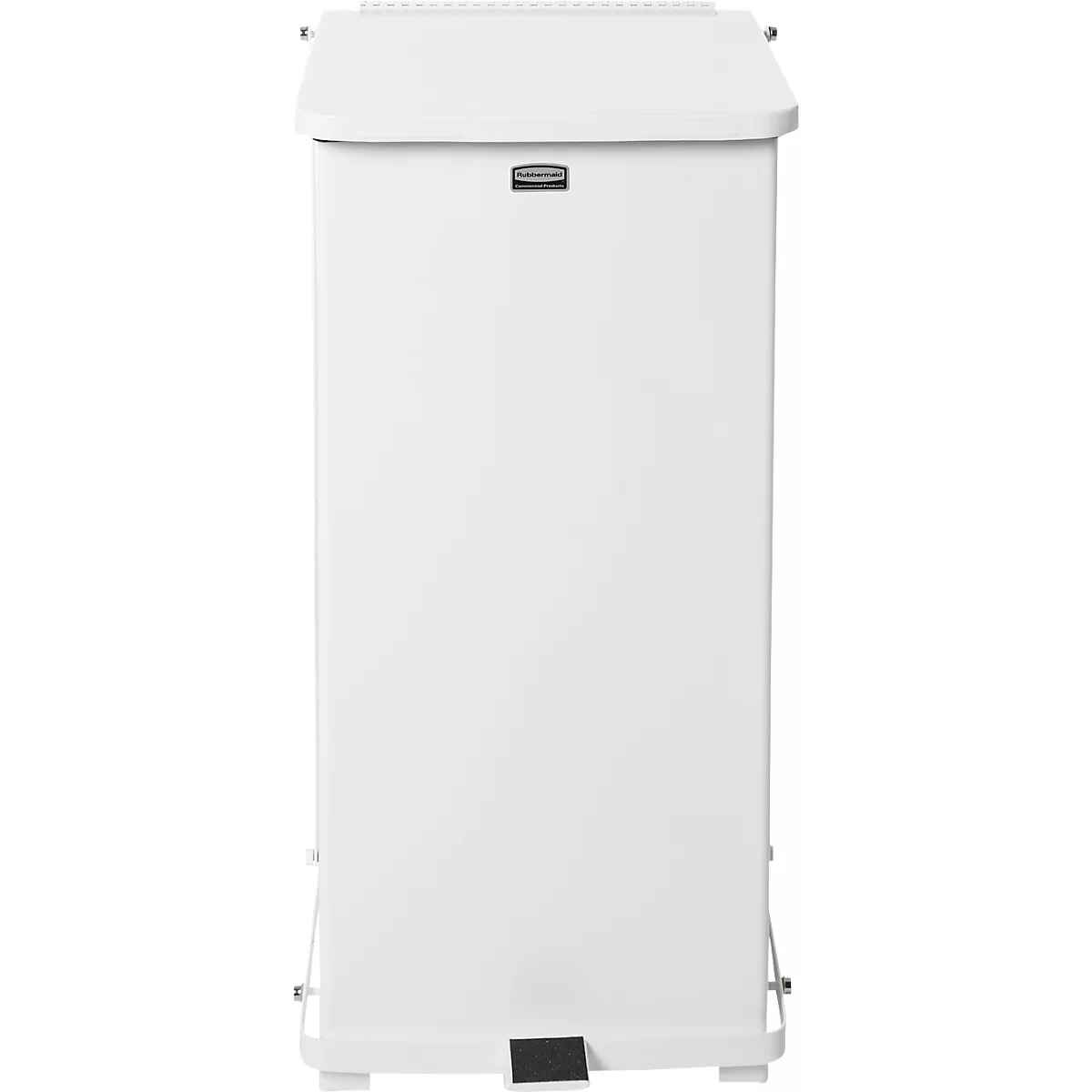 Tretabfalleimer Rubbermaid® Defenders®, rechteckig, Volumen 49 l, selbstschließender Deckel, Stahl verzinkt, weiß