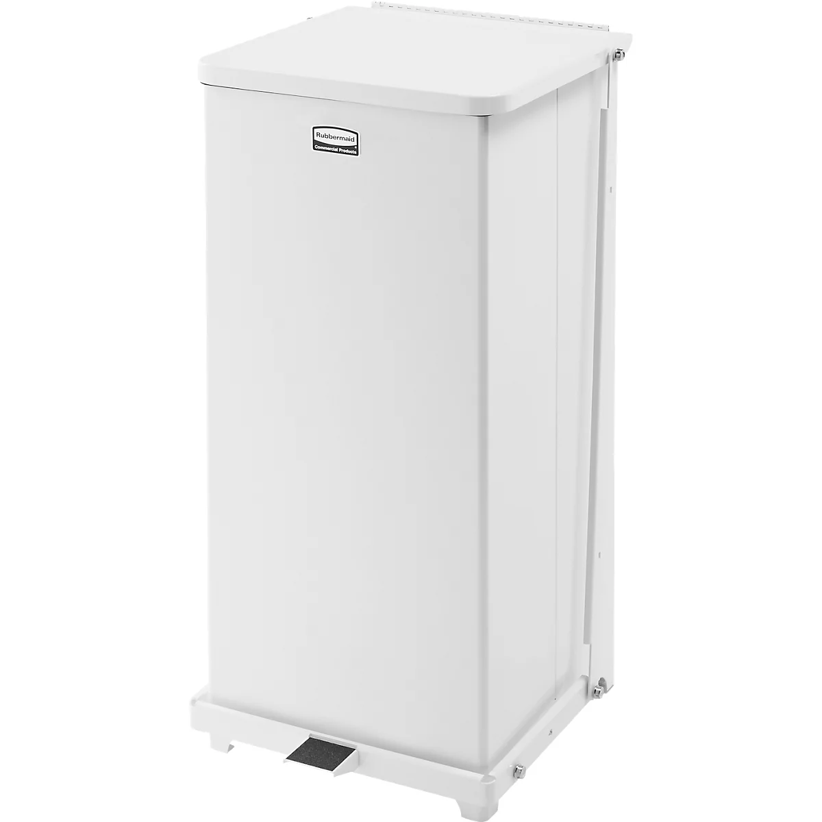 Tretabfalleimer Rubbermaid® Defenders®, rechteckig, Volumen 49 l, selbstschließender Deckel, Stahl verzinkt, weiß