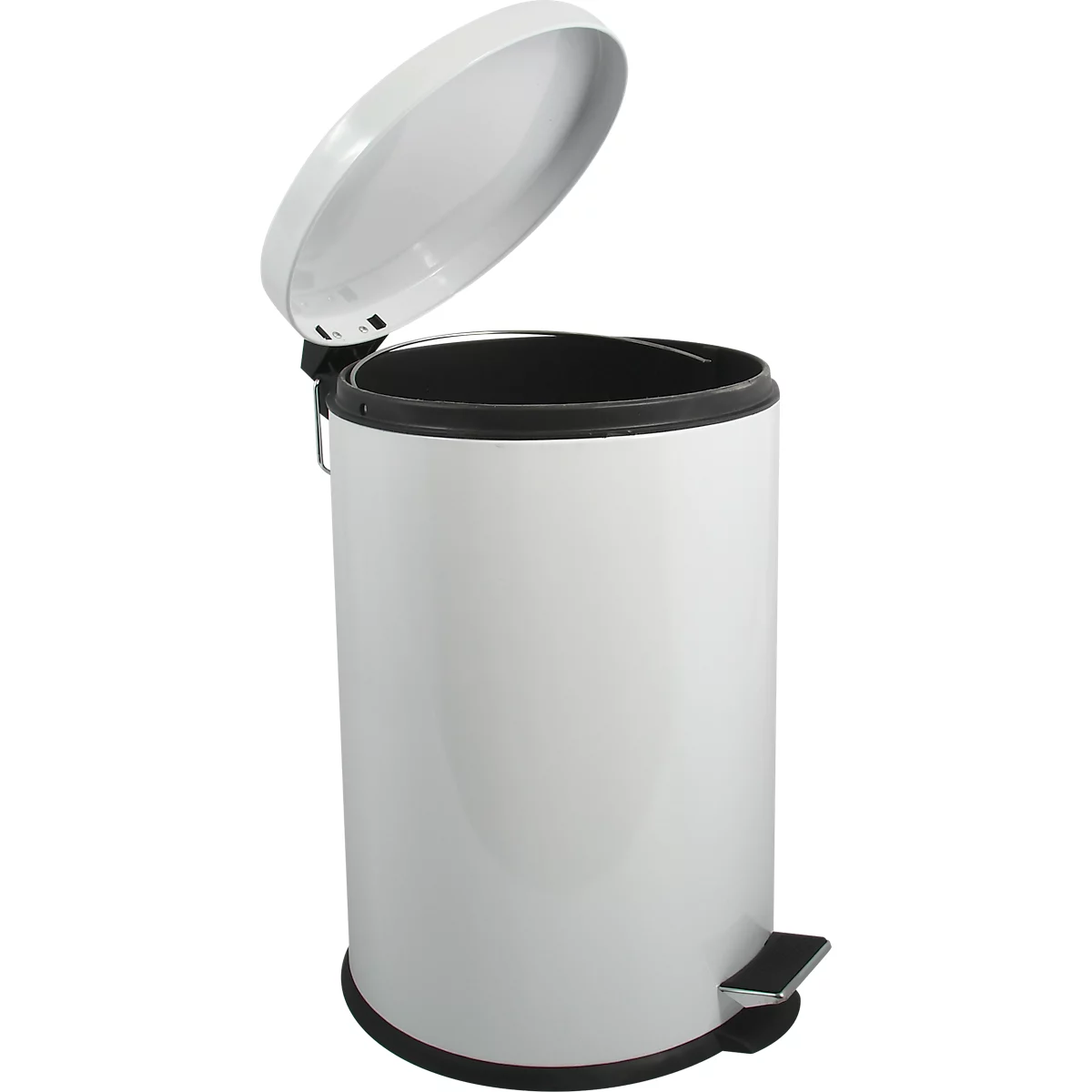 Treteimer MSV, rund, Volumen 20 l, rund, für den Innenbereich, mit Griff & herausnehmbarem Inneneimer, L 295 x B 295 x H 440 mm, Stahl & Kunststoff, weiss