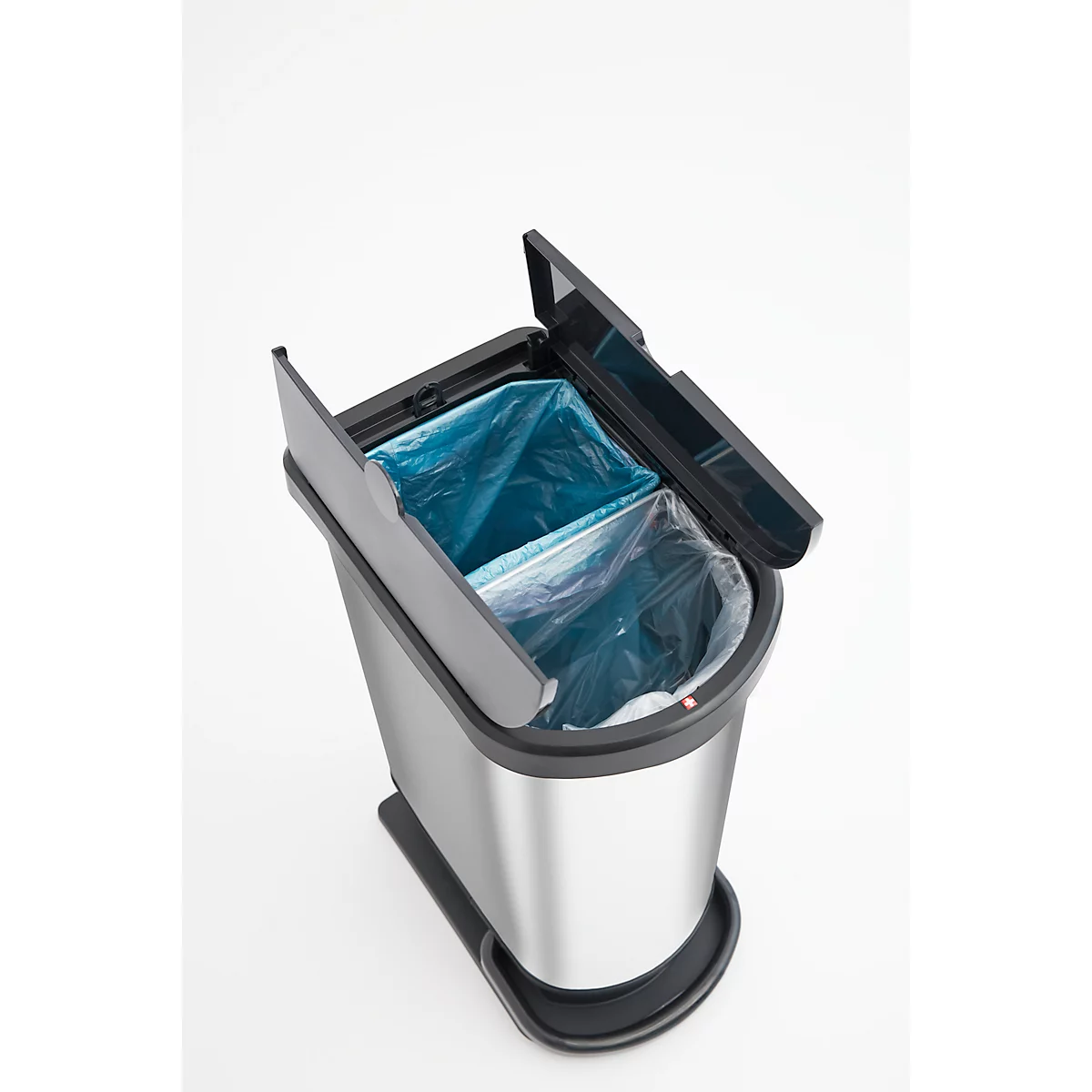 Treteimer Rotho duo PASO, 2x 25 l, oval, geruchsdicht, Kunststoff (BPA-frei), silber metallic
