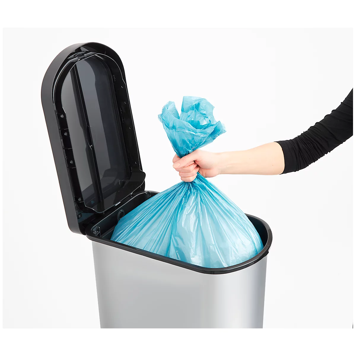 Treteimer Rotho mono PASO, 50 l, oval, Kunststoff, silber metallic
