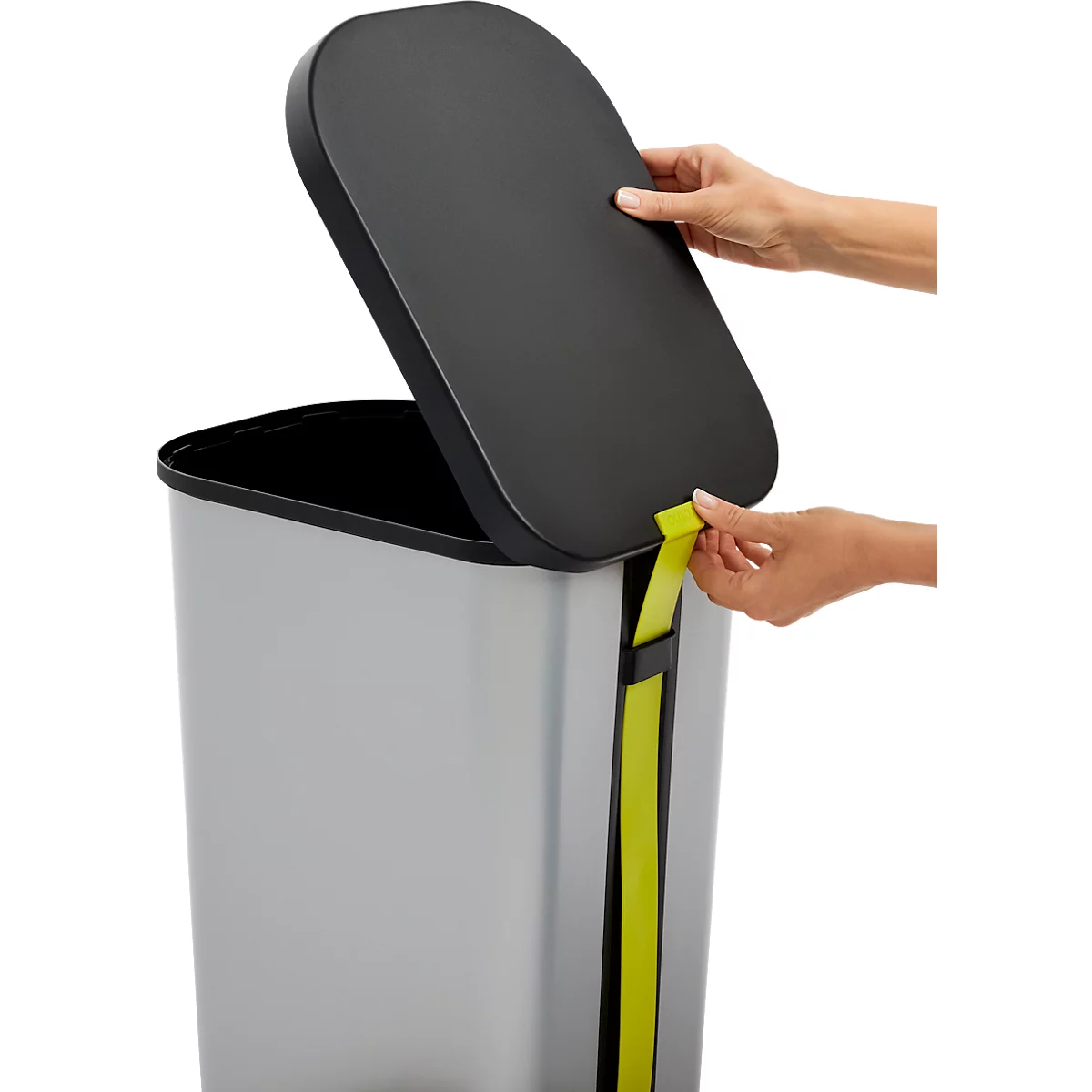 Treteimer Rotho Ribo, Volumen 35 l, mit Deckel und Inneneimer, L 400 x B 285 x H 513 mm, Recycling-Kunststoff, graphit