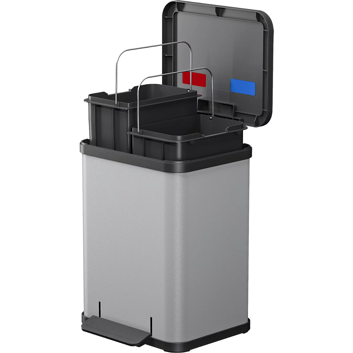Tretmülleimer Hailo Öko Duo Plus M, 2 x 9 l, rechteckig, Stahlblech, hellgrau