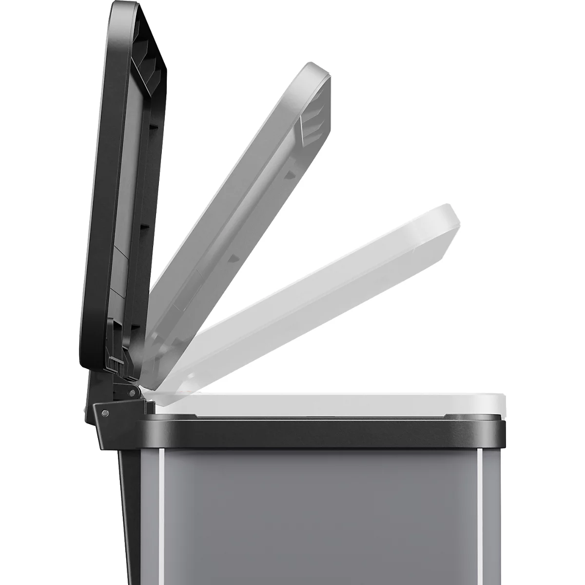 Tretmülleimer Hailo Öko Trio Plus L, 3 x 9 l, rechteckig, aus Stahlblech, hellgrau