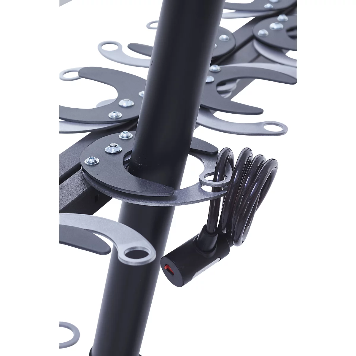 Tretrollerständer, 1-seitig, 6 Einstellplätze, mit Diebstahlschutz, B 1060 x T 175 x H 500 mm, Stahl pulverbeschichtet, anthrazit-schwarz, zum Aufdübeln