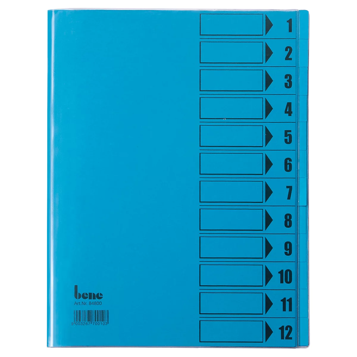 Classeur bleu avec 12 onglets. Sur le côté droit, les onglets sont numérotés.