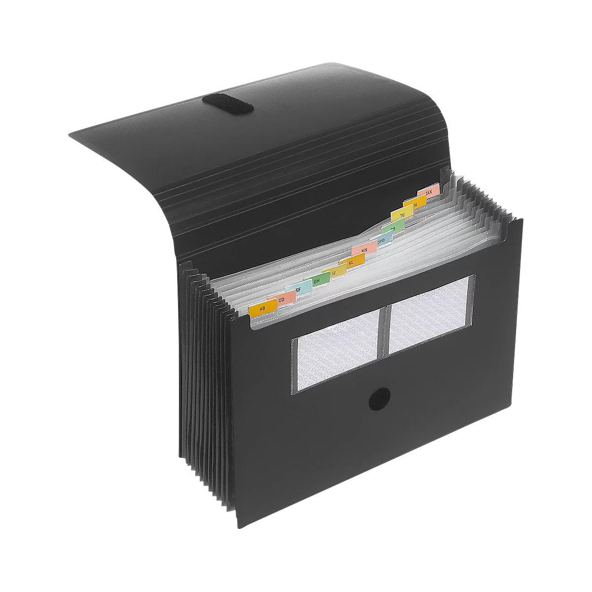 Trieur éventail FolderSys, 12 parties, format A4, avec fermeture velcro, noir