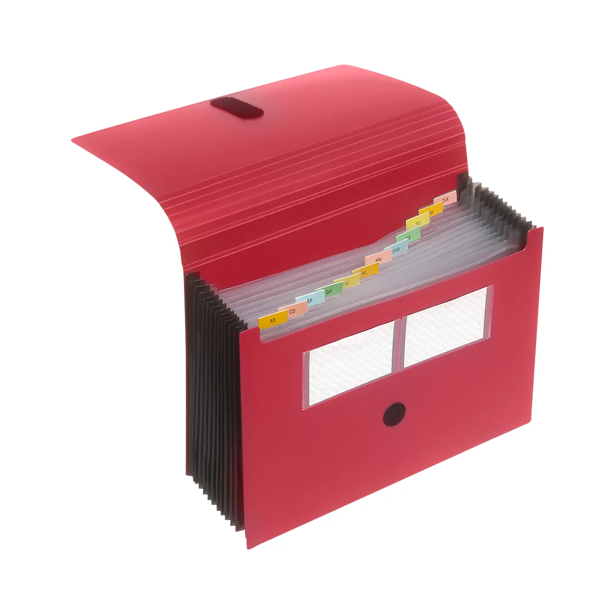 Trieur éventail FolderSys, 12 parties, format A4, avec fermeture velcro, rouge