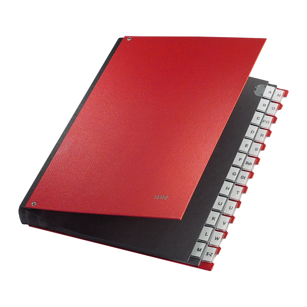 Trieur LEITZ®, pour format A4, alphabétique, 26 compartiments, carton gris, rouge
