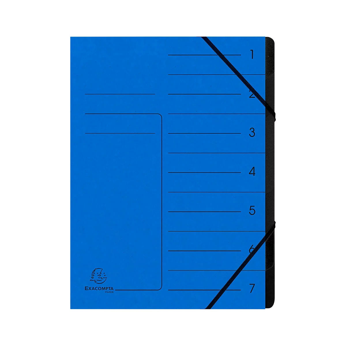 Trieur organisateur Exacompta, format A4, fermeture élastique, carton, 7 compartiments, bleu