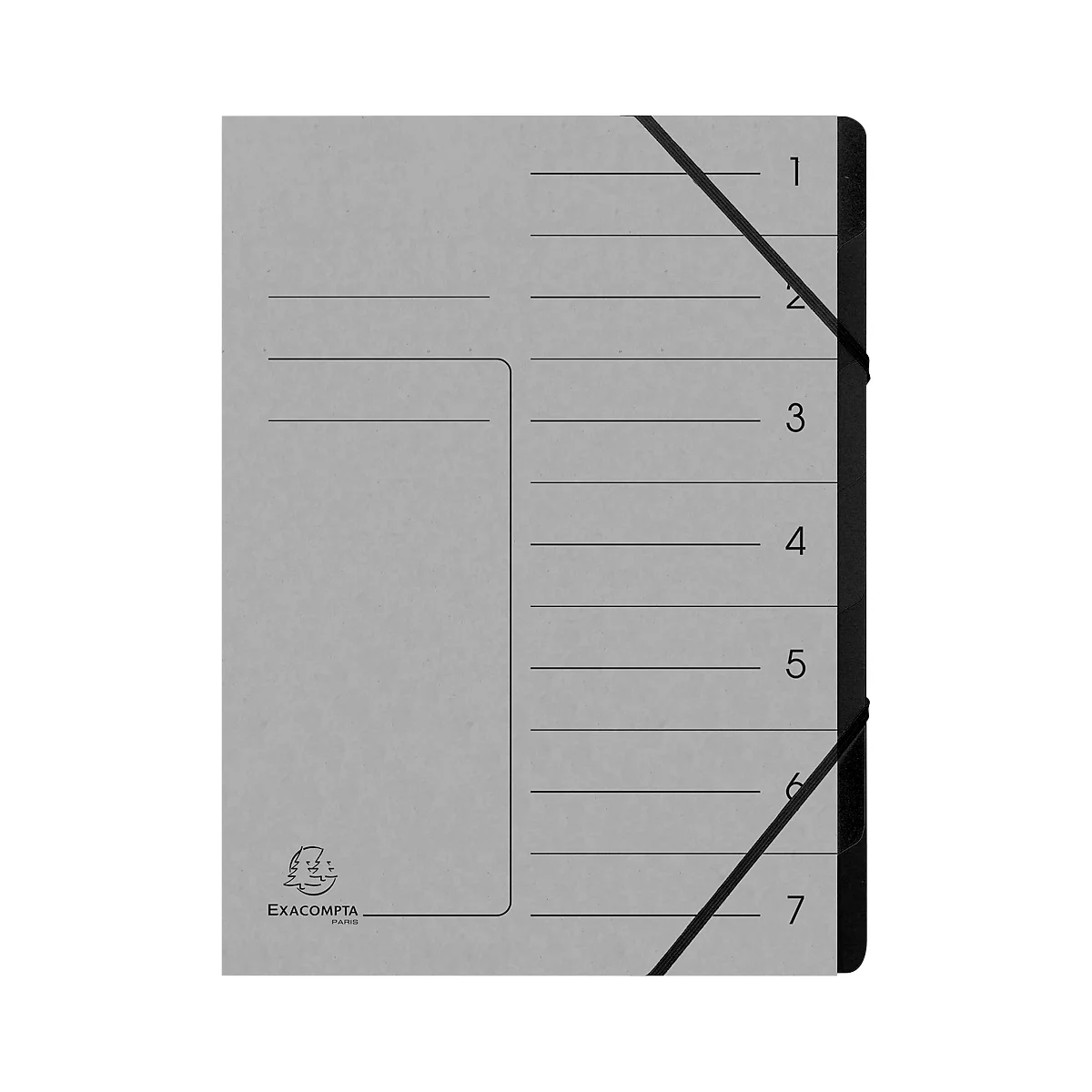 Trieur organisateur Exacompta, format A4, fermeture élastique, carton, 7 compartiments, gris