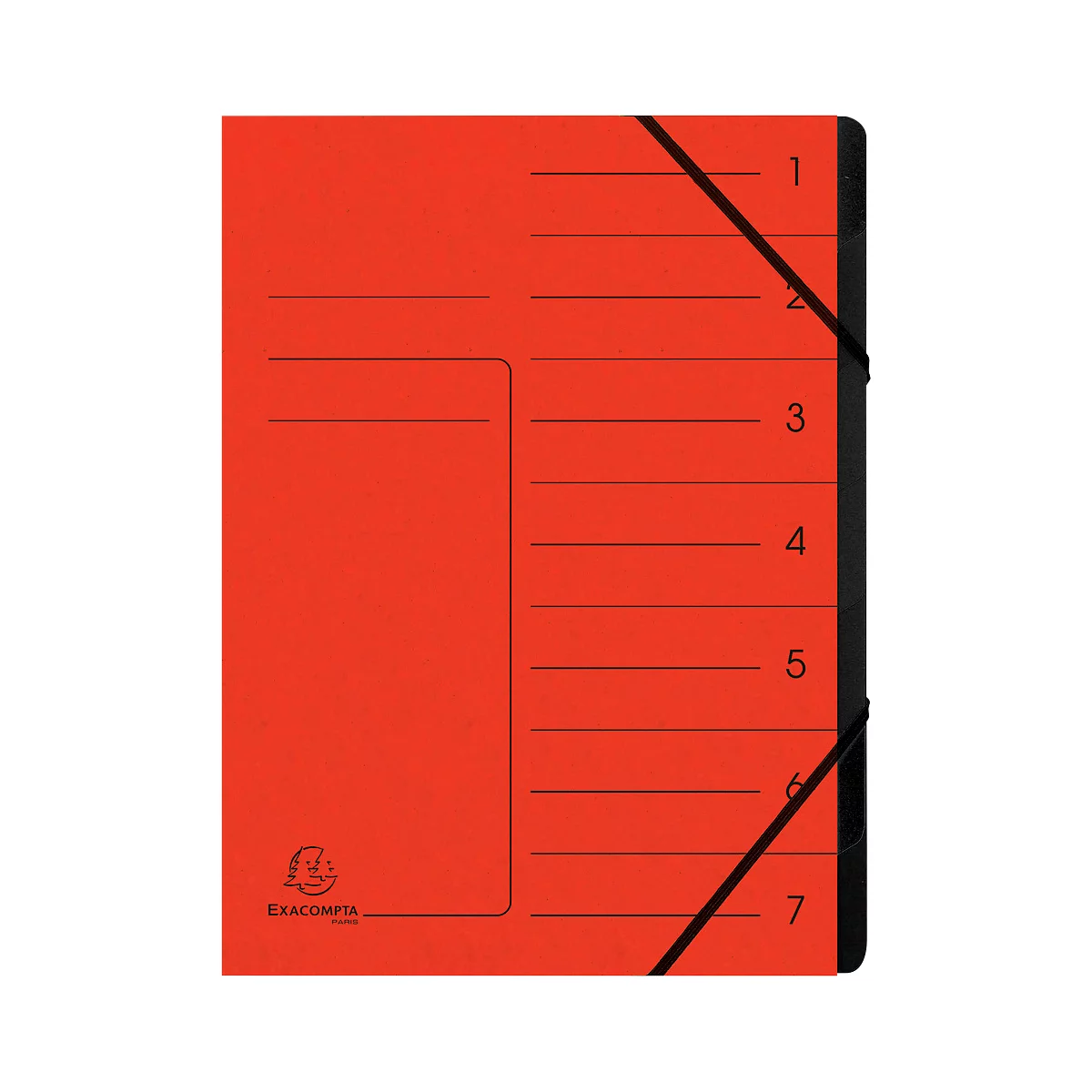 Trieur organisateur Exacompta, format A4, fermeture élastique, carton, 7 compartiments, rouge