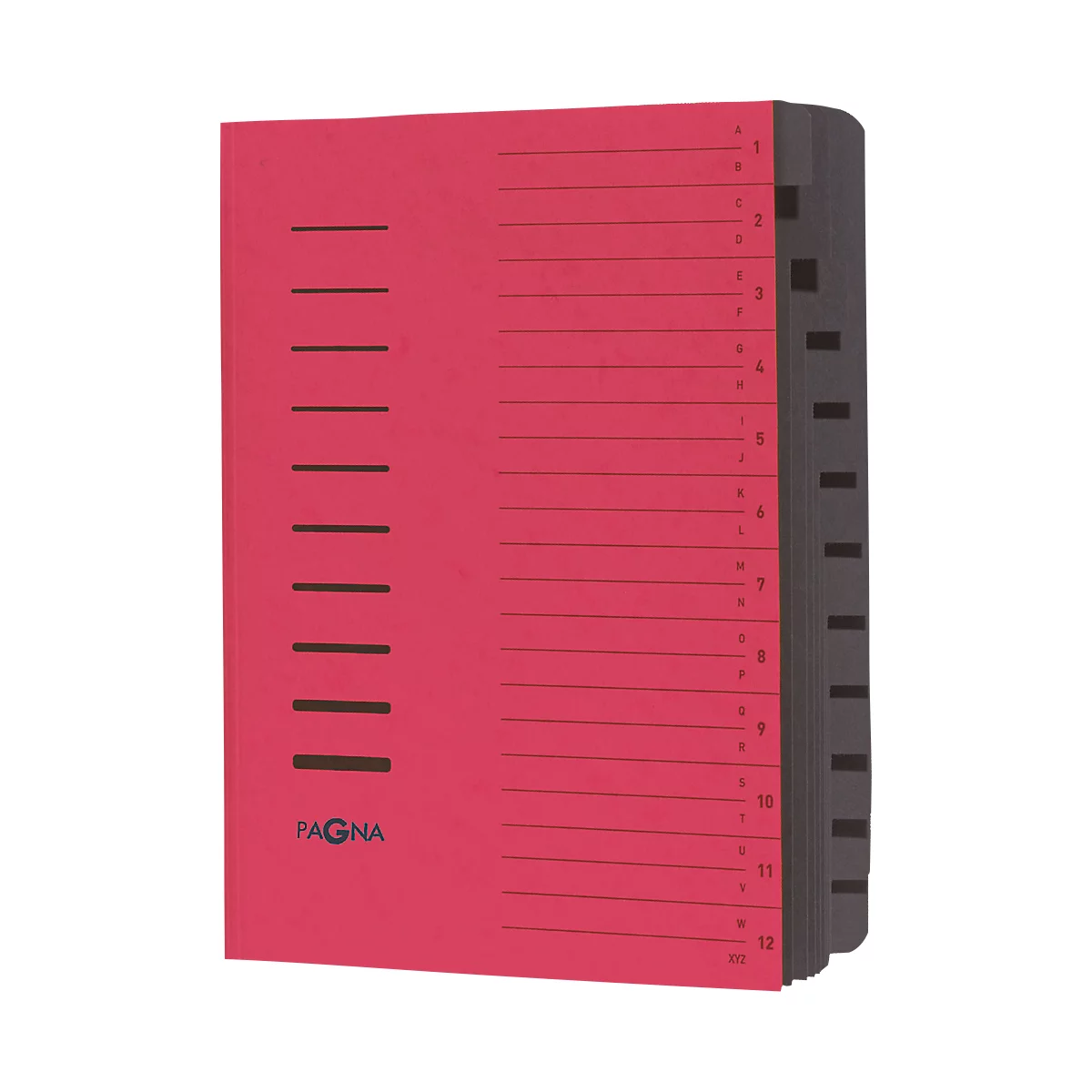 Trieur PAGNA, pour format A4, 12 parties, comprimé, 5 p., rouge