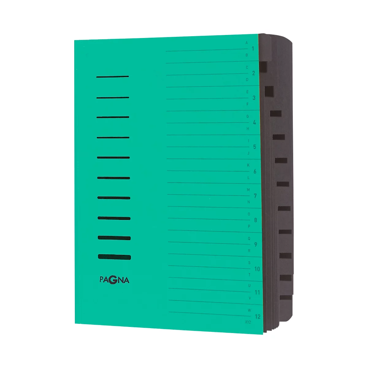 Trieur PAGNA, pour format A4, 12 parties, comprimé, 5 p., vert