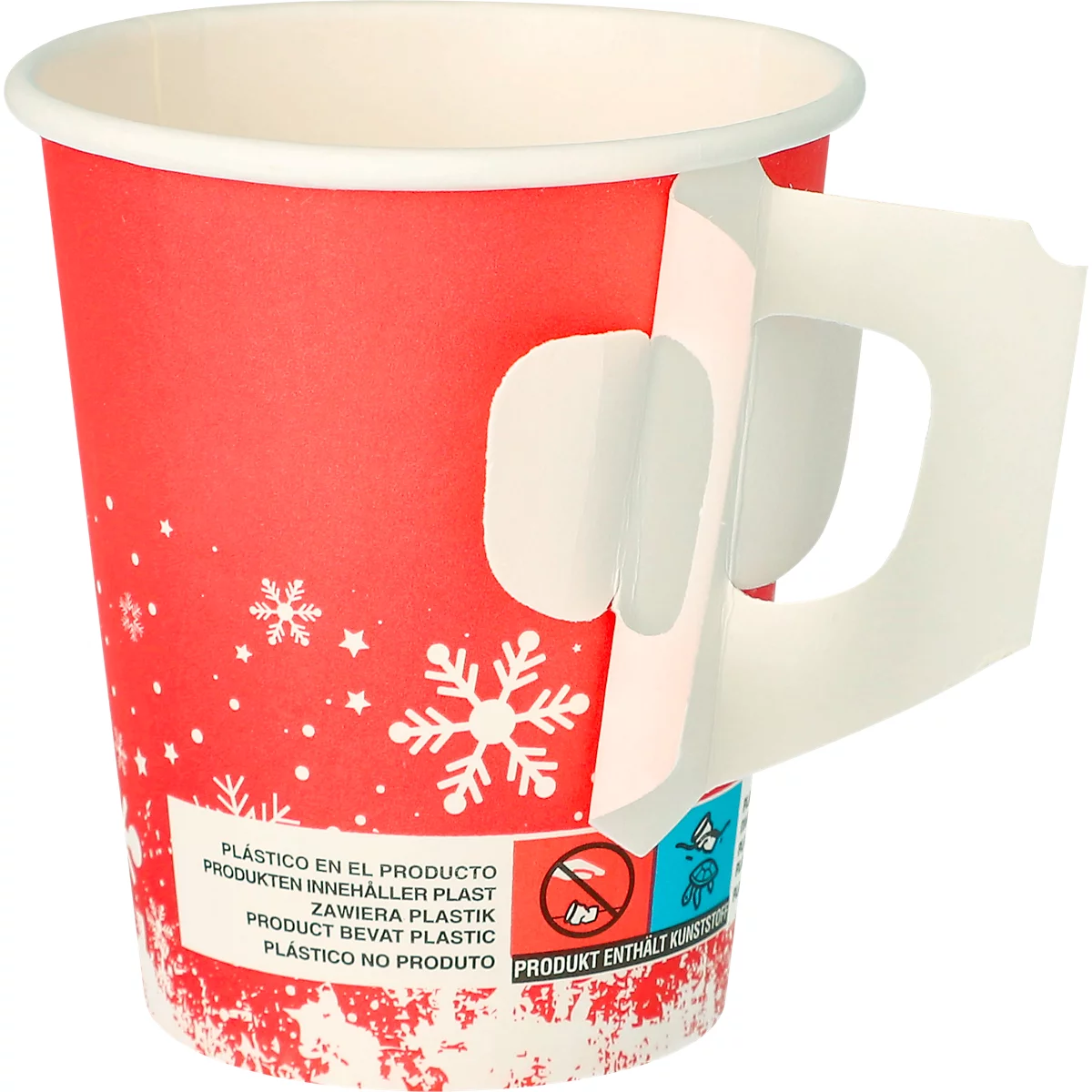 Trinkbecher Papstar 'Winter Time', mit Henkel, Pappe, 200 ml, Ø 8 x H 9,3 cm, rot/weiß, 50 Stück