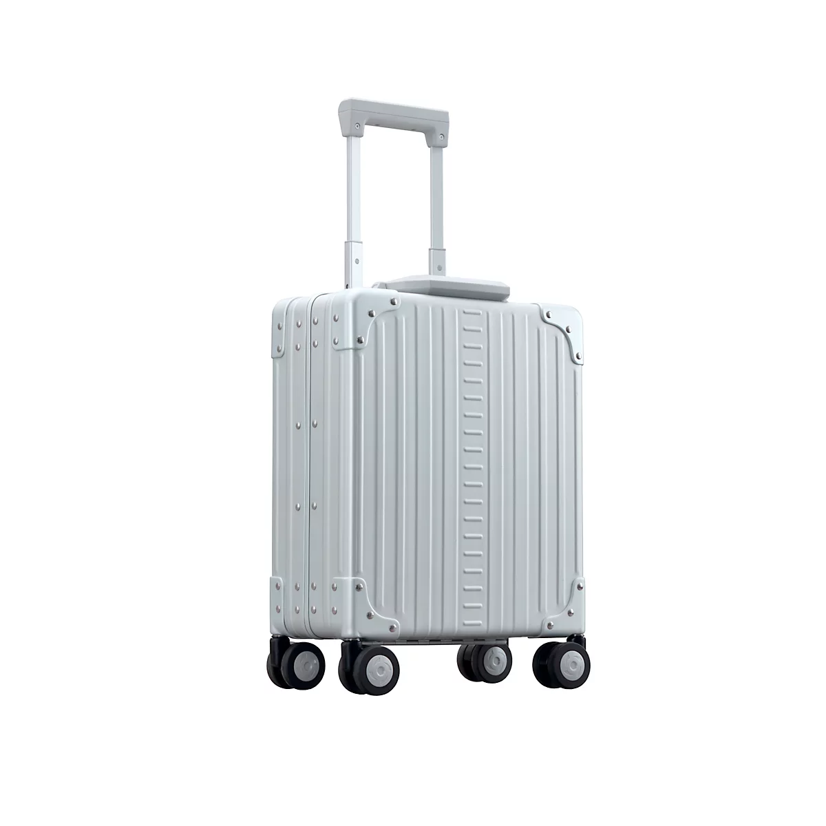 Valise en aluminium à quatre roulettes pivotant à 360° - argent