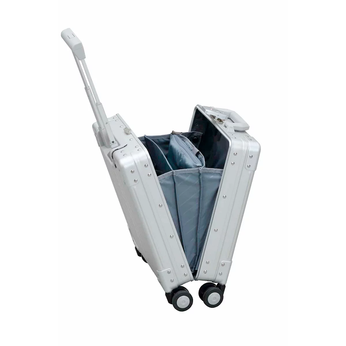 Trolley Business case actiCase, L 370 x P 190 x H 560 mm, 21,5 l, avec roulettes, aluminium, argent