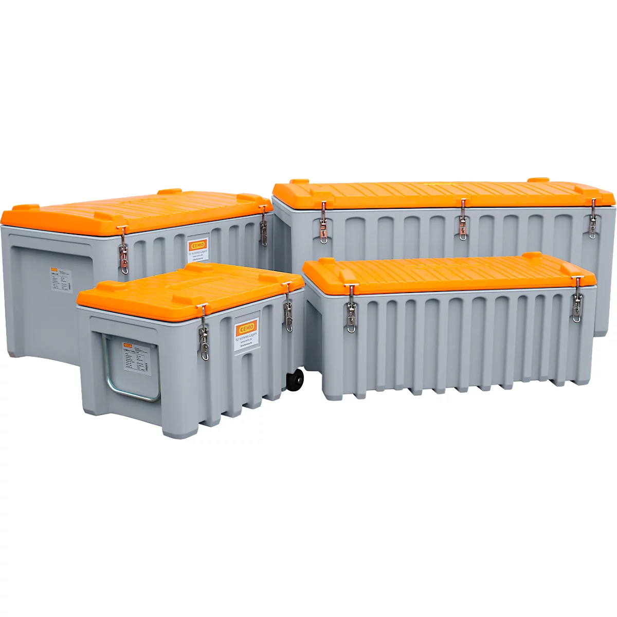 Trolley CEMO CEMbox 150, polyethyleen, 150 l, L 800 x B 600 x H 530 mm, stapelbaar, grijs/oranje