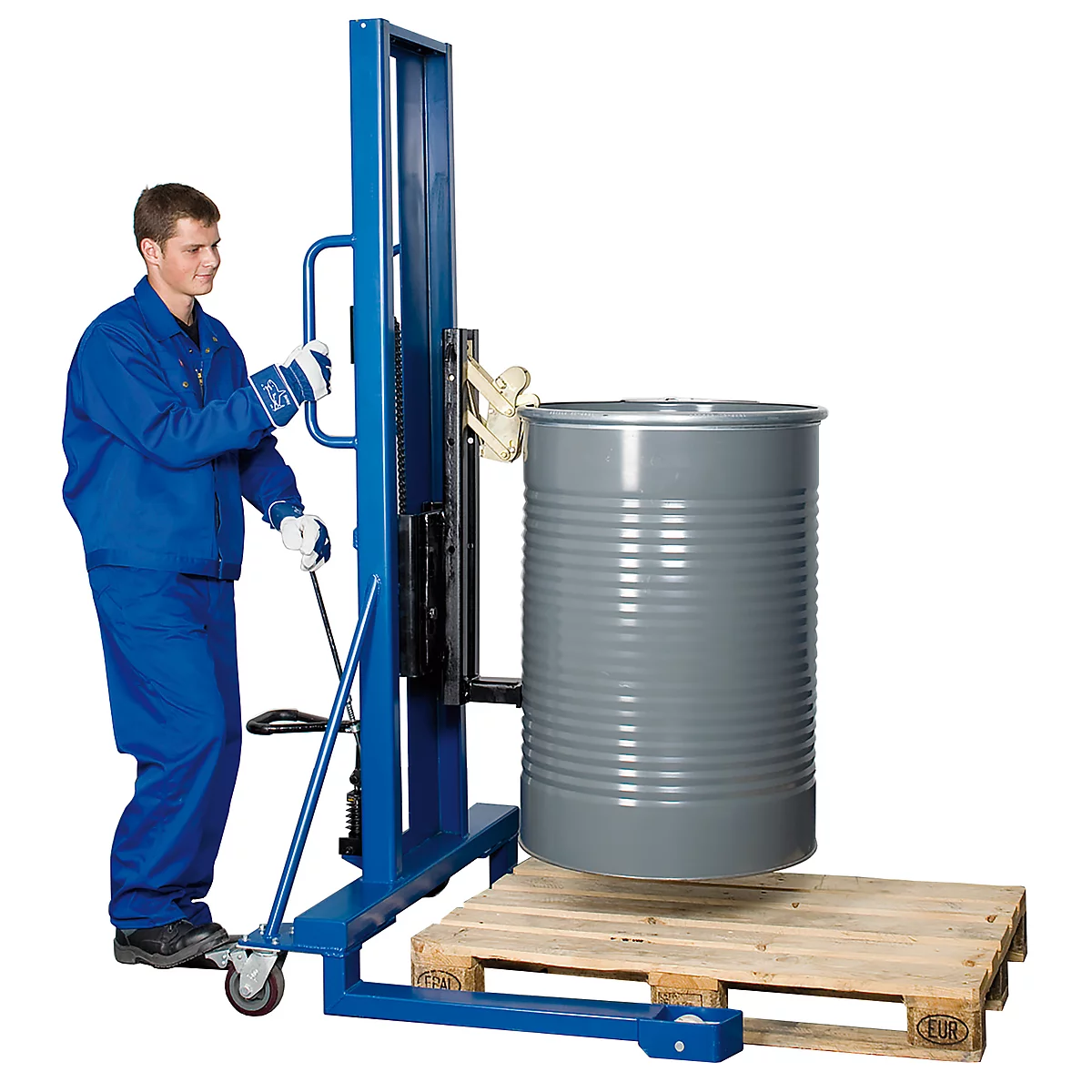 Trommelheffer asecos, B 1200 x H 2135 x D 1100 mm, max. hefhoogte 1390 mm, gelakt staal