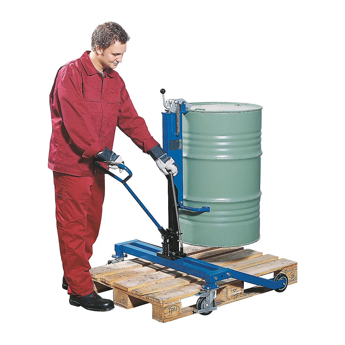 Trommelheffer asecos, LE asecos, staal, voor 200 I-trommels, met vergrendelmechanisme en hefbalk, max. belasting 250 kg