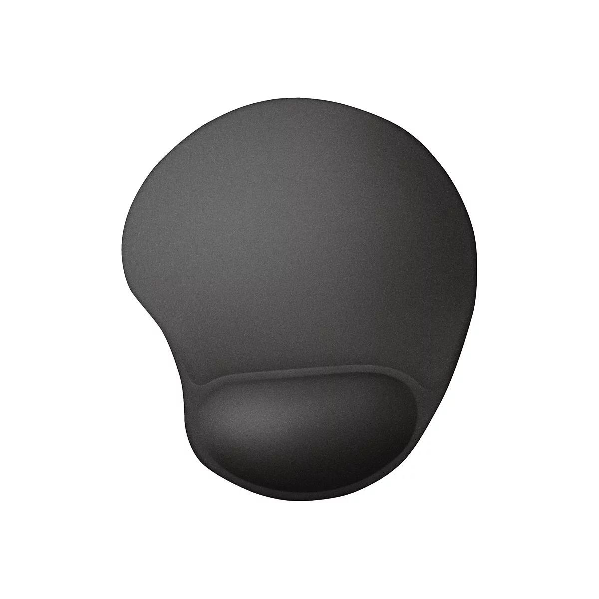 Schwarzes Mauspad mit integrierter Handballenauflage vor weißem Hintergrund.