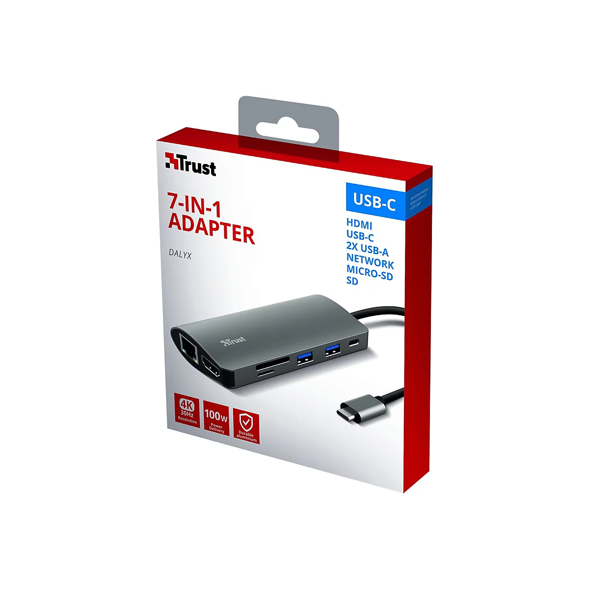 Trust Dalyx 7-in-1 USB-C Multiport Adapter - Dockingstation - USB-C 3.2 - HDMI - 1GbE