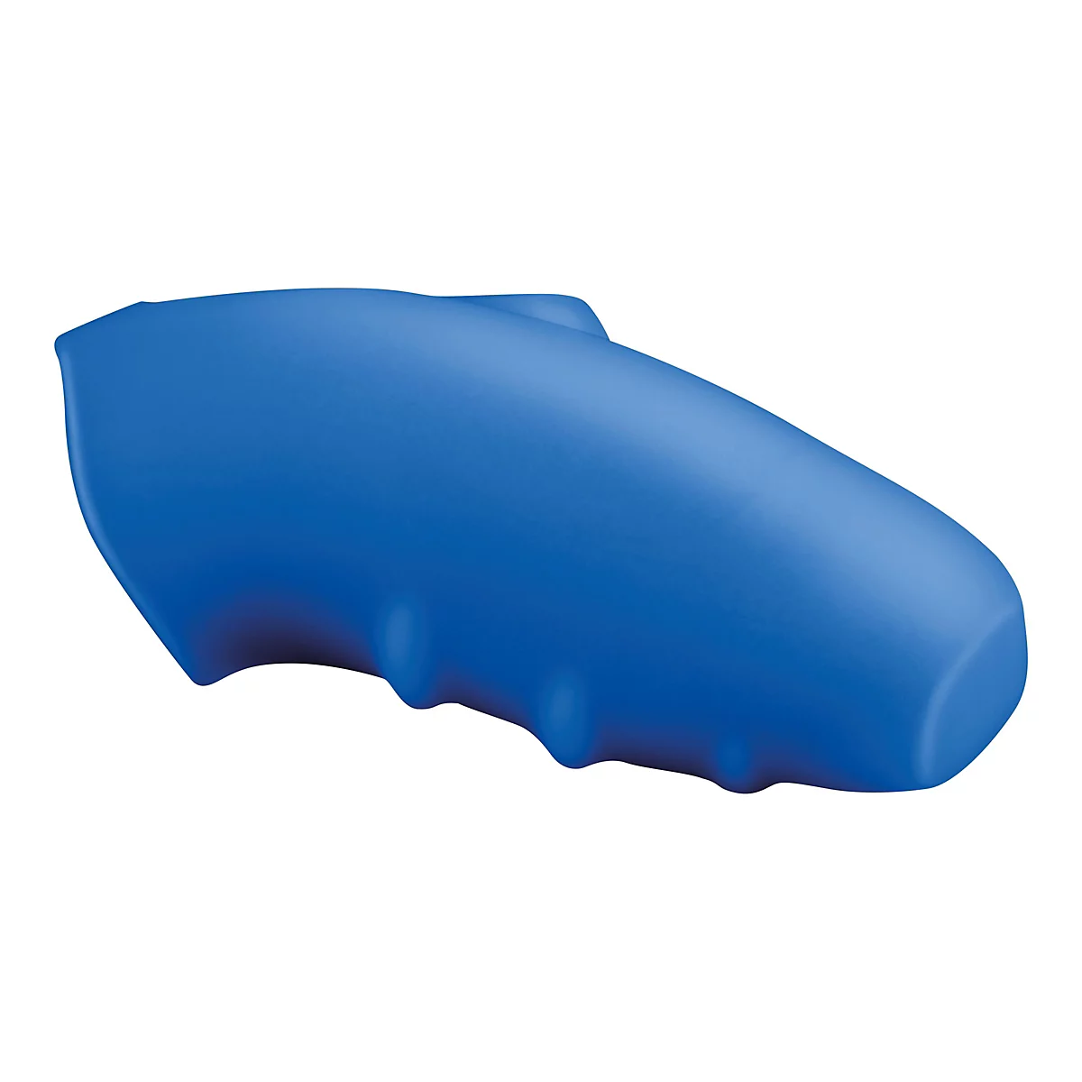 Blauer, ergonomisch geformter Griff auf weißem Hintergrund.