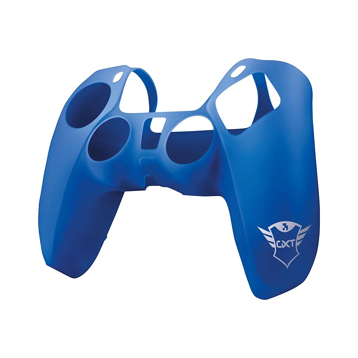 Blaue Schutzhülle für einen Spiel-Controller mit Logo.