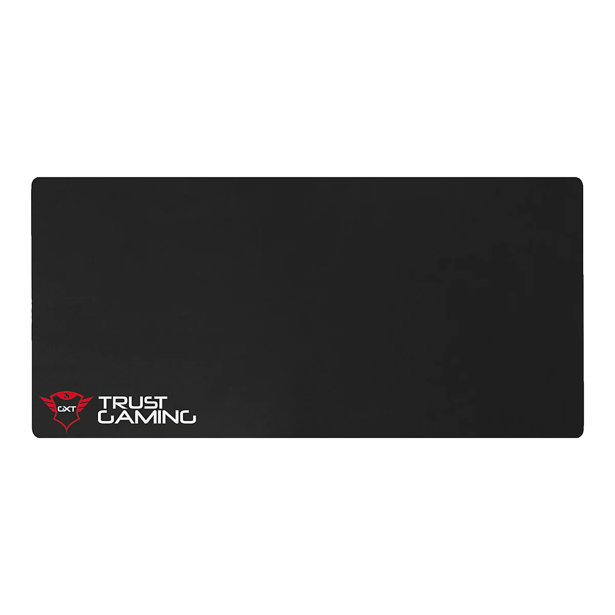 Schwarzes Mauspad mit rotem Trust Gaming Logo.