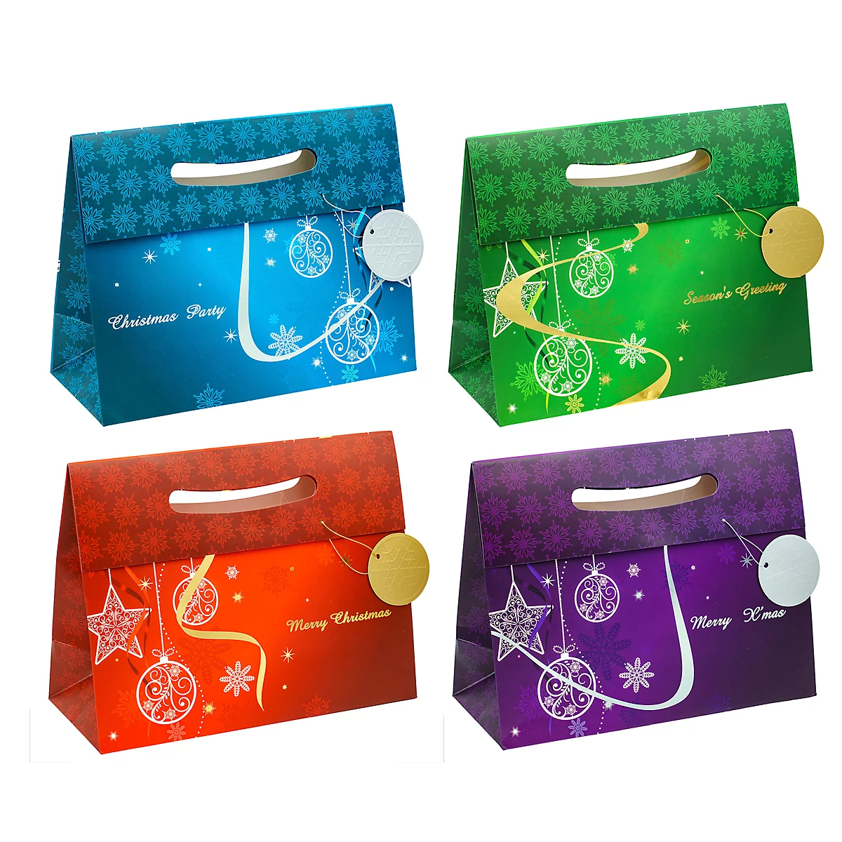 TSI Geschenktaschen Weihnachten Serie Elegant, Polypropylen, B 330 x T 140 x H 260 mm, 12er-Set, 4 Motive sortiert