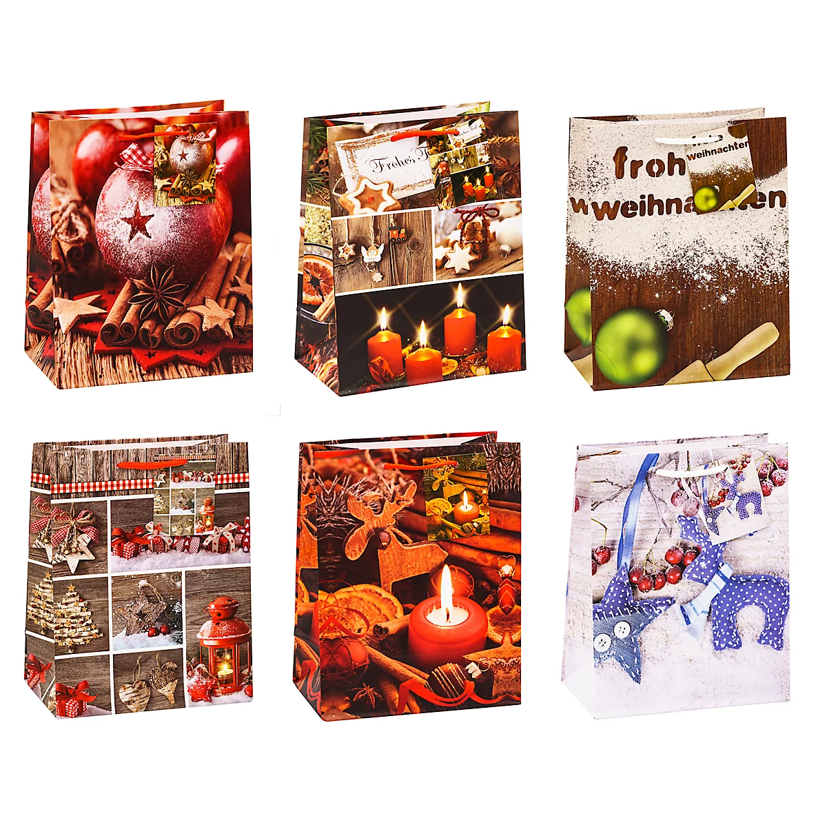 TSI Geschenktüten Weihnachten Serie 6, Polypropylen, B 180 x T 100 x H 230 mm, 12er-Set, 6 Motive sortiert