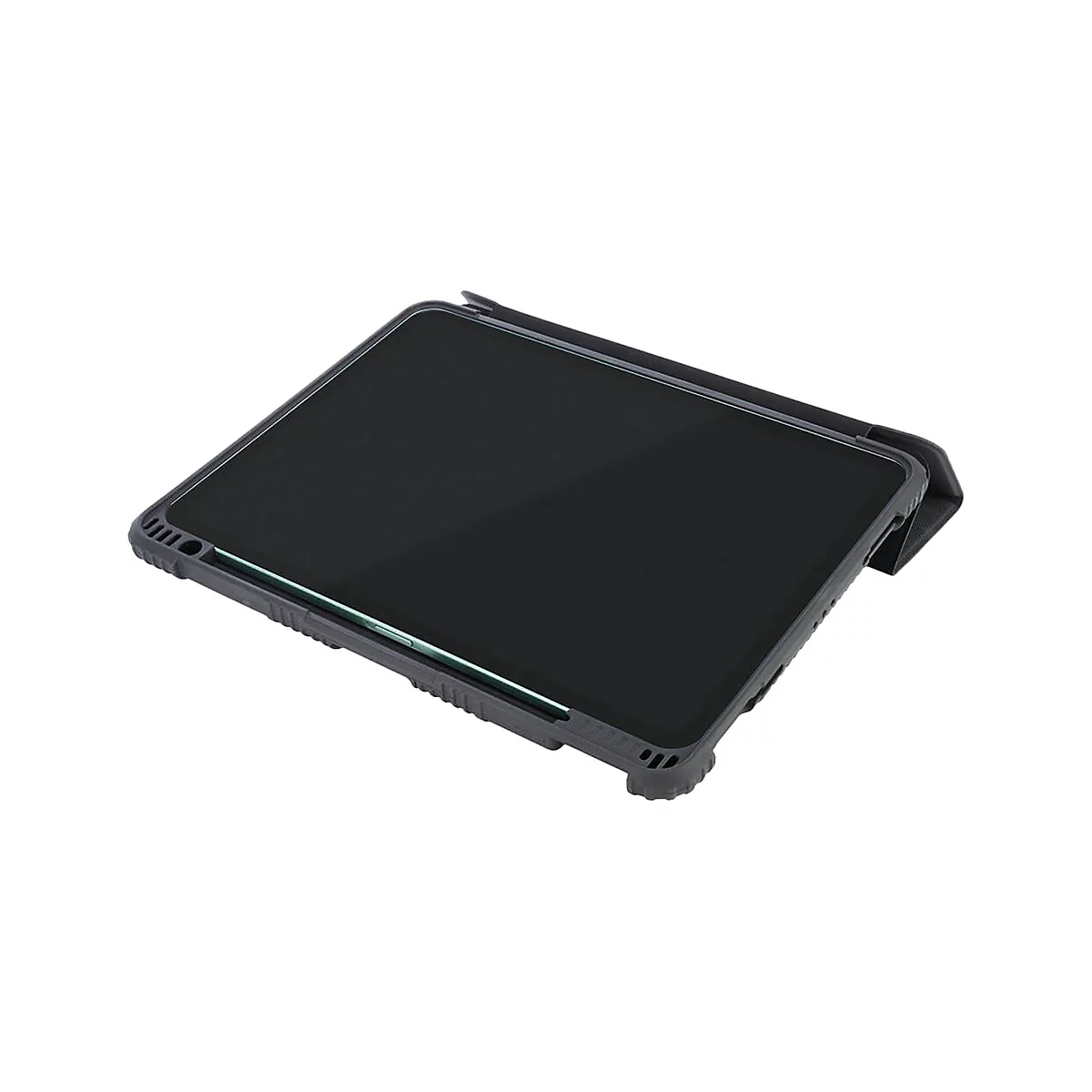 Ein schwarzes Tablet in einer SchutzhÃ¼lle. Auf dem Display ist eine Reflexion zu sehen.